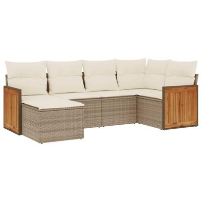 6-delige Loungeset met kussens poly rattan beige - thumbnail