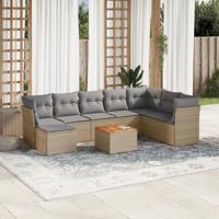 9-delige Loungeset met kussens poly rattan beige - thumbnail