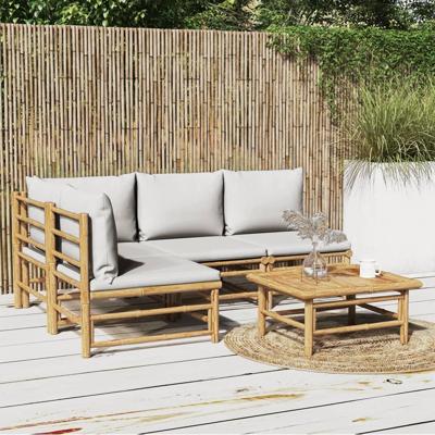 5-delige Loungeset met kussens bamboe lichtgrijs