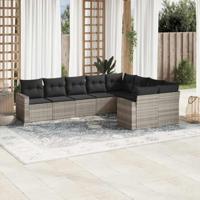 9-delige Loungeset met kussens poly rattan lichtgrijs - thumbnail