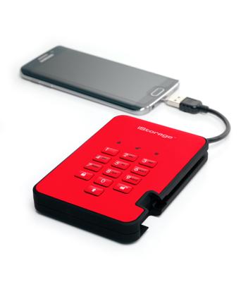 iStorage diskAshur2 SSD 1TB Rood - Veilige draagbare Solid State Drive - Beveiligd met een wachtwoord - Stofdicht en waterdicht - Hardwarematige versleuteling
