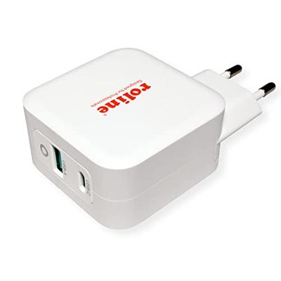 ROLINE USB Oplader met Eurostekker, 2 poorten (Type-A QC3.0, Type-C PD), 65W