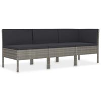 3-delige Loungeset met kussens poly rattan grijs - thumbnail