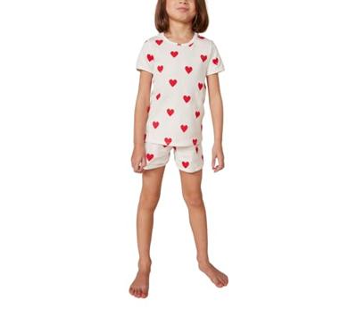 Pyjacourt voor meisjes met hartje en korte mouwen PETIT BATEAU in biokatoen hartjesmotief