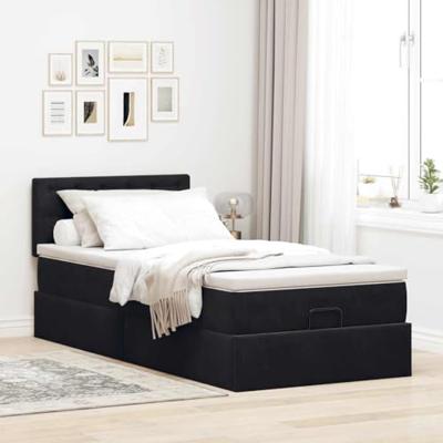Ottoman bed met matras 90x200cm fluweel zwart