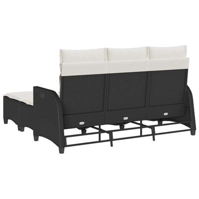 3-delige Tuinbankstel met kussens L-vormig poly rattan zwart