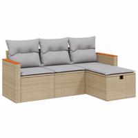 4-delige Loungeset met kussens poly rattan beige - thumbnail