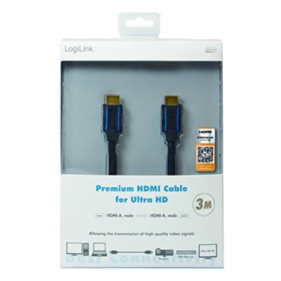 LogiLink CHB005 HDMI-kabel HDMI Aansluitkabel HDMI-A-stekker, HDMI-A-stekker 3.00 m Zwart 4K UHD