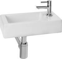 Saqu Combi-Pack M fonteinset met chromen kraan rechts glanzend wit keramiek - thumbnail