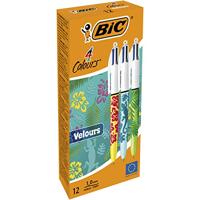 Bic Colours Velours 4-kleurenbalpen, medium, klassieke inktkleuren, doos van 12 stuks - thumbnail