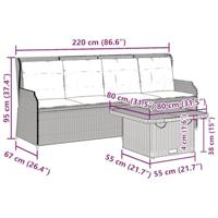 3-delige Loungeset met kussens poly rattan grijs - thumbnail