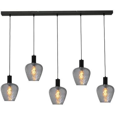Masterlight 5-lichts hanglamp - zwart -Porto met Diamond smoke glazen - 2711-05-05-130-5-5