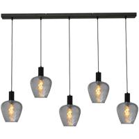Masterlight 5-lichts hanglamp - zwart -Porto met Diamond smoke glazen - 2711-05-05-130-5-5 - thumbnail