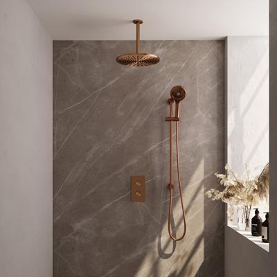 Thermostatische inbouw regendouche 3-weg omstelling SET 48 | 30 cm douchekop | 3-standen handdouche | koper geborsteld