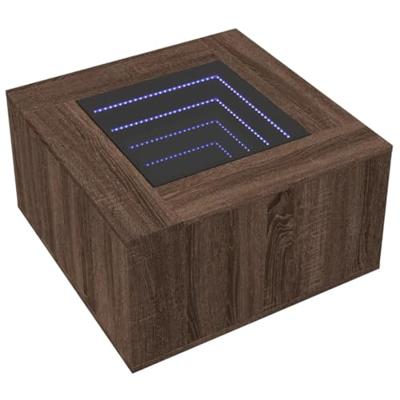 Salontafel met LED 60x60x40 cm bewerkt hout bruin eikenkleurig