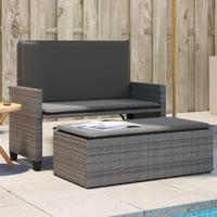 Tuinbank met kussens en voetenbank poly rattan grijs - thumbnail