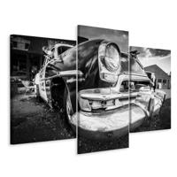 Schilderij - Amerikaanse oldtimer in zwart en wit, 3 luik, premium print - thumbnail
