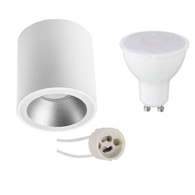 Opbouwspot Set GU10 - Mat Wit/Zilver - 6W Warm Wit 3000K - Ø90mm