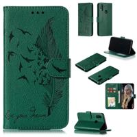 Feather patroon Litchi textuur horizontale Flip lederen draagtas met portemonnee & houder & kaartsleuven voor Xiaomi Redmi 7 (groen) - thumbnail