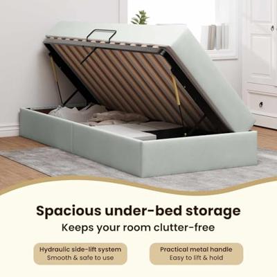 Opbergbed met matras met matras Lichtgrijs 90 x 190 cm Fluweel