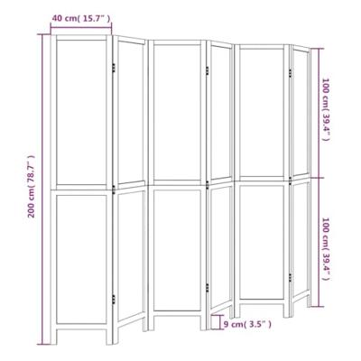 Kamerscherm met 6 panelen massief paulowniahout donkerbruin