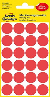 Avery Ronde etiketten diameter 18 mm, rood, 96 stuks