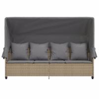 Ligbed met luifel en kussen poly rattanbeige - thumbnail