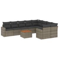 10-delige Loungeset met kussens poly rattan grijs - thumbnail