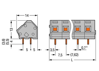 WAGO 236-504 Veerkrachtklemblok 2.50 mm² Aantal polen 4 Grijs 140 stuk(s)