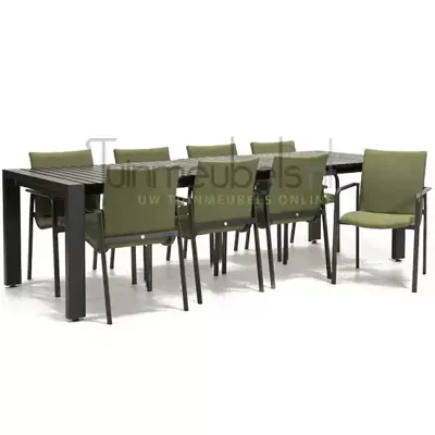 Tuinstoel Anzio Forest Green 8 stoelen met rialto aluminium tafel 213 x 269 cm