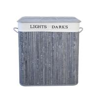 Homestyle Pro rechthoekige bamboe wasmand + tekst 52x32x63 cm grijs/wit - thumbnail