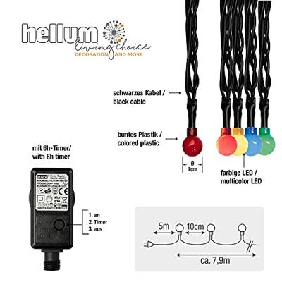 Hellum 576788 Motief lichtketting Kogel Buiten werkt op het lichtnet Aantal lampen 80 LED RGB Verlichte lengte: 7.9 m Timer