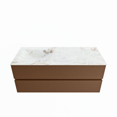 MONDIAZ VICA-DLUX 120cm badmeubel onderkast Rust 2 lades. Inbouw wastafel CLOUD links zonder kraangat, kleur Frappe.
