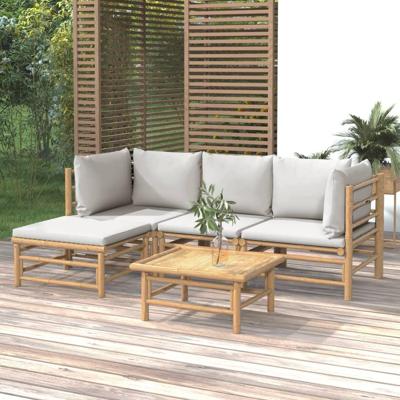 5-delige Loungeset met kussens bamboe lichtgrijs