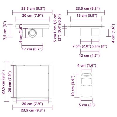 VidaXL 2 in 1 doucheafvoer zilver 20 x 20 cm roestvrij staal 304 VidaXL 2 in 1 doucheafvoer zilver 20 x 20 cm roestvrij staal 304