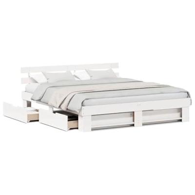 Bedframe met hoofdeinde Wit 180 x 200 cm Massief grenenhout