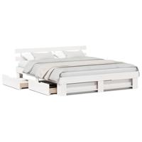 Bedframe met hoofdeinde Wit 180 x 200 cm Massief grenenhout - thumbnail