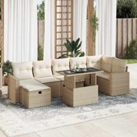 8-delige Loungeset met kussens poly rattan beige - thumbnail