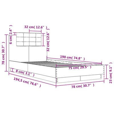 Bedframe met hoofdeinde bewerkt hout bruineikenkleur 90x200 cm - thumbnail