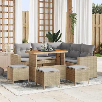 Tuinbankenset 9 pcs Beige poly rattan