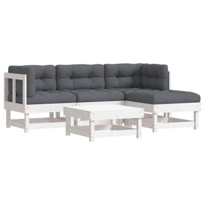 5-delige Loungeset met kussens massief hout wit