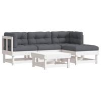 5-delige Loungeset met kussens massief hout wit - thumbnail