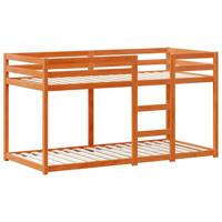 Stapelbed met dak massief grenenhout wasbruin 90x190 cm - thumbnail