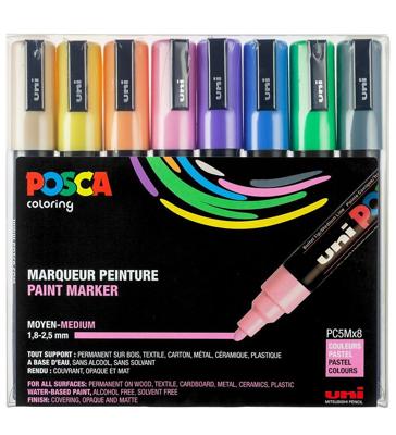 Paintmarker Uni POSCA PC5M medium pastel assorti set à 8 stuks Paintmarker Uni POSCA PC5M medium pastel assorti set à 8 stuks