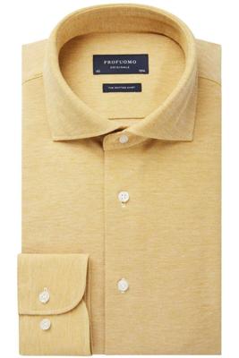 Profuomo Originale Gebreid Overhemd Geel Pique Cutaway Slim Fit