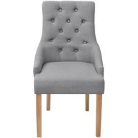 Eetkamerstoelen 2 stuks eikenhout en stof lichtgrijs - thumbnail