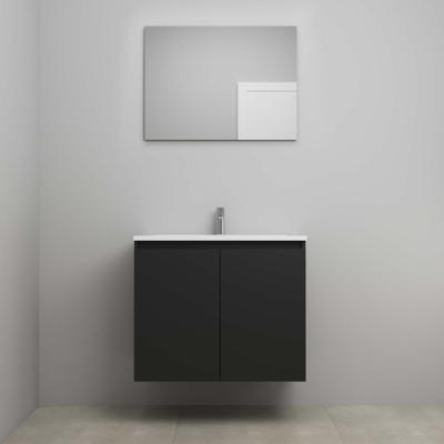On-Line Badkamermeubelset - 80 cm - Voorgemonteerd - Greeploos 2 Deuren - Acryl Wastafel - 1 Kraangat - Spiegel - Mat Zwart
