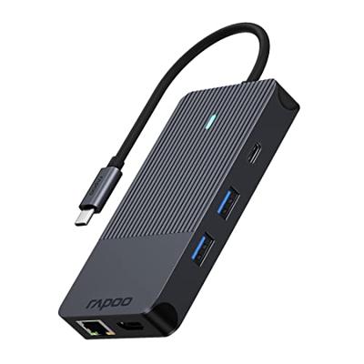 Rapoo USB-C Multiport Adapter, 10-in-1, grijs Desktop accessoire Zwart - thumbnail
