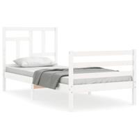 Bedframe met hoofdbord massief hout wit 90x200 cm - thumbnail