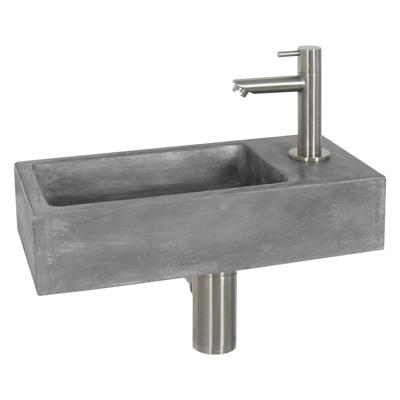 Fonteinset Differnz Juti Rechts 38.5x18.5x9 cm Beton Grijs (inclusief mat verchroomde kraan sifon en afvoer)